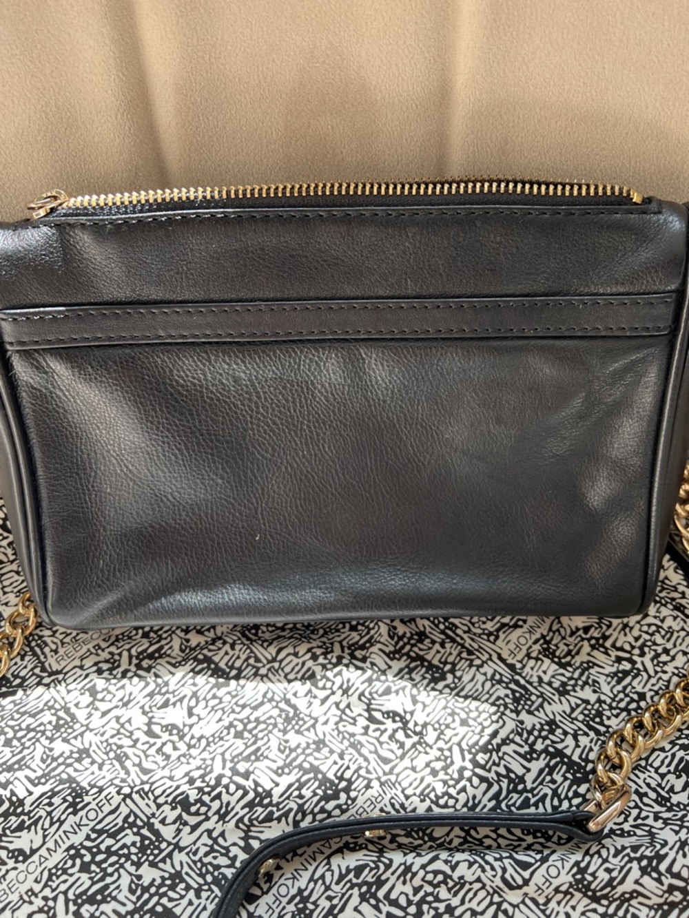 Rebecca Minkoff Black Leather Crossbody with Gold Chain - Picture 5 of 7